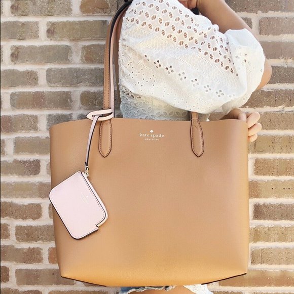 kate spade Handbags - Kate Spade Reversible Tan Brown Beige Leather Tote w Zip Pouch